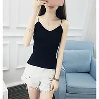 womens casualdaily simple summer t shirt solid v neck sleeveless cotto ...