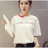 womens casual simple summer t shirt print letter round neck short slee ...