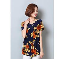 womens casualdaily simple summer blouse print round neck short sleeve  ...