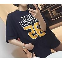 womens casualdaily simple summer t shirt pant suits solid letter round ...