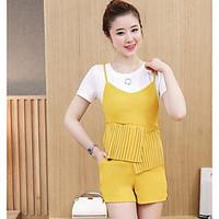 womens casualdaily simple summer t shirt pant suits solid round neck s ...