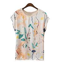 Women\'s Daily Simple T-shirt, Floral Round Neck Short Sleeve Polyester