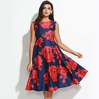 Women\'s Party / Cocktail / Casual / Day Floral Dress , Round Neck Midi Silk