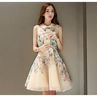 womens party holiday cute a line dress floral shirt collar above knee  ...