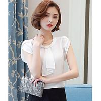 womens casualdaily simple blouse solid round neck short sleeve polyest ...