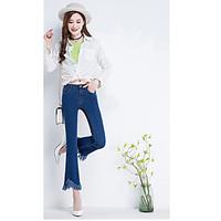 womens high rise micro elastic jeans pants simple loose bootcut solid