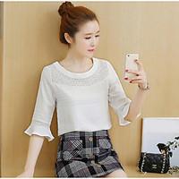 Women\'s Casual/Daily Cute Summer T-shirt Skirt Suits, Plaid Round Neck Short Sleeve Stretchy