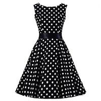 Women\'s Black White Polka Dot Dress , Vintage Sleeveless 50s Rockabilly Swing Short Cocktail Dress