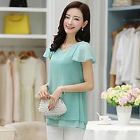 womens casual plus sizes inelastic short sleeve regular blouse chiffon