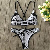 Women\'s Straped Bikini, Floral Spandex White