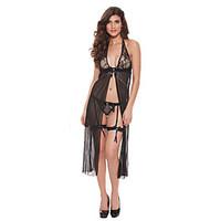 Women Sexy Babydoll Ultra Sexy Nightwear Lace Lingerie Solid-Thin Sheer Long Nightgown