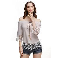 womens off the shoulder beach boho summer blouse print cowl long sleev ...