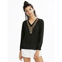 womens v collar all match long sleeve casual loose shirt