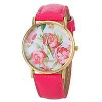 Women\'s Vogue Rose Pattern PU Leather Band Quartz Wrist Watch (Assorted Colors) Cool Watches Unique Watches Fashion Watch