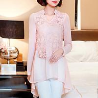 womens lace fashion v collar lace chiffon long sleeve blouses