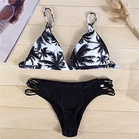 womens halter bikini lace up geometric polyester black