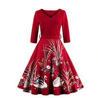 womens casualdaily street chic swing dress print sweetheart midi sleev ...