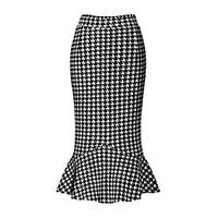 Women\'s Houndstooth Black Skirts, Street chic Midi