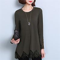 Women\'s Going out Casual/Daily Street chic Spring Blouse, Solid Round Neck ¾ Sleeve Polyester Medium