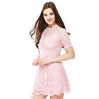 Women\'s Lace Casual Party Sexy Street chic Fashion Slim Thin Lace Dress Solid Above Knee Black /Pink /White Nylon /Spandex Spring /Summer