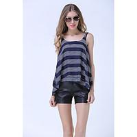 womens fine stripe going out partycocktail street chic summer tank top ...