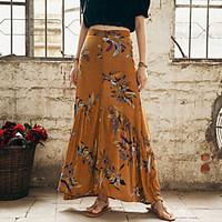 Women\'s OL Plus Size Pencil Bodycon Floral Print Split Skirts Work Boho High Rise Above Knee Zipper Elasticity Cotton