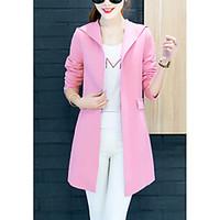 Women\'s Going out Casual/Daily Work Cute Street chic Sophisticated Spring Summer Trench Coat, Solid Hooded Long Sleeve Long Others