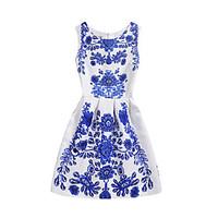 Women\'s Going out Casual/Daily Holiday Vintage Chinoiserie A Line Dress, Floral Round Neck Knee-length Sleeveless Cotton Polyester Summer