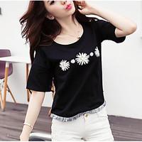 Women\'s Casual/Daily Sexy Simple Spring Summer T-shirt, Print Round Neck Short Sleeve Polyester Medium
