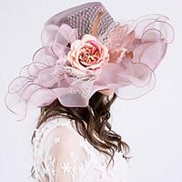 Womens Fashion Handmade Artificial Flower Mesh Floral Summer Or Spring Simple Sun Heart Print Bucket Hats Caps