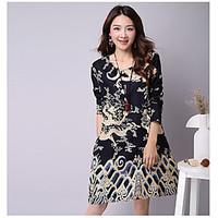 womens casualdaily vintage loose dress floral round neck above knee lo ...