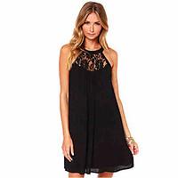 womens lace fashion summer slim sexy lace splice chiffon round neck sl ...