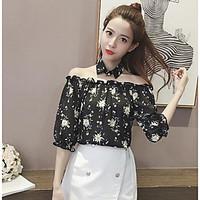 womens casualdaily simple summer blouse print boat neck length sleeve  ...