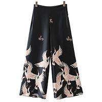 womens high rise micro elastic chinos pants vintage wide leg embroider ...