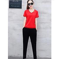 Women\'s Casual/Daily Sports Simple Active Summer T-shirt Pant Suits, Solid Round Neck Short Sleeve