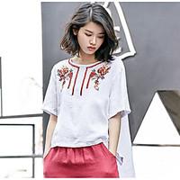 womens casual simple summer t shirt floral round neck short sleeve cot ...