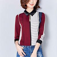 Women\'s Plus Size Work Street chic Spring /Fall Slim Blouse Striped Patchwork Square Neck Long Sleeve Red /Green Polyester Medium