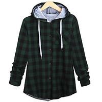 Women\'s Casual/Daily Street chic Large Size Slim Spring Jackets Plaid Hooded Long Sleeve