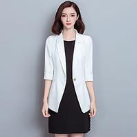 Women\'s Plus Size / Going out Street chic Fall / Winter Blazer, Solid Peaked Lapel Long Sleeve White /