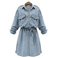 womens plus size street chic loose dress solid shirt collar above knee ...