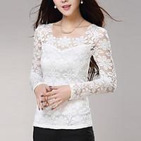 womens lace casualdaily sexysimple springfallwinter t shirt solid u ne ...