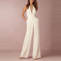 womens high rise casualdaily club jumpsuits sexy simple wide leg solid ...