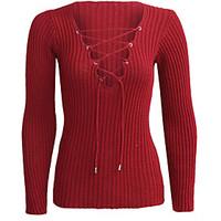 womens lace up formal casualdaily sexy regular pullover solid red whit ...