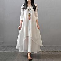 womens casualdaily simple chinoiserie loose dress solid v neck maxi lo ...