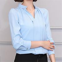 womens work formal sexy fall shirt solid v neck long sleeve polyester  ...