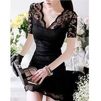 Women\'s Lace Sexy Lace V Neck Spring Mini Dress