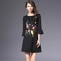 womens plus size going out street chic a line dress embroidered round  ...