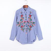 womens fine stripeembroidery casualdaily chinoiserie fall shirtembroid ...