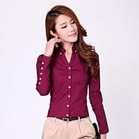 Women\'s Formal / Plus Size Simple Spring / Summer Shirt, Solid Shirt Collar Long Sleeve Red / White Cotton