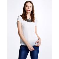 Women\'s Round Neck Sequins Blouse , Chiffon Short Sleeve